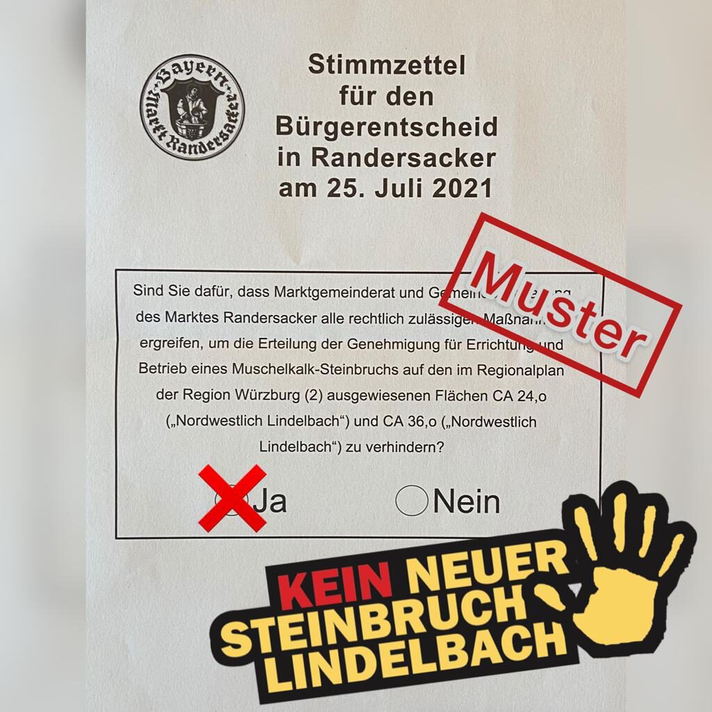 Stimmzettel Bürgerentscheid BI Lindelbach